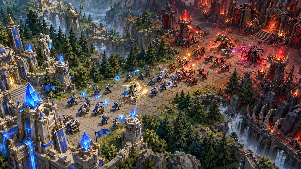 Hero Line Wars gameplay-style battlefield concept